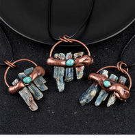 Pendentif Kyanite Naturelle Pendentif Cristal Bronze Soudé Pendentif Hexagone Prisme Cristal Point Pavé Turquoise Pépite Pendentif Pierres Précieuses