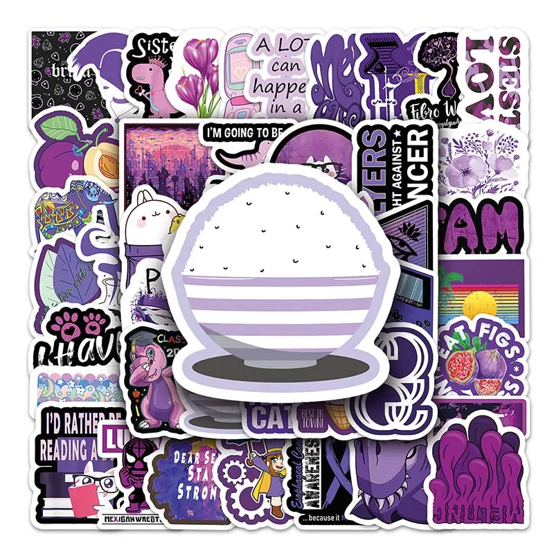 64 pezzi vendita Outlet di fabbrica in Partysu serie cromatica cartone animato decorazione viola serie adesivi per bicicletta Notebook Laptop