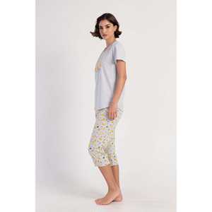 Pijama de mujer con cuello redondo y manga corta, estilo capri ovalado - Product Image 2