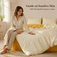 Ensemble de housse de couette en coton biologique 100% pur, réversible, bicolore, doux, respirant, avec attaches aux coins, pour hôtel