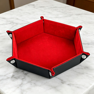 Bandeja de Almacenamiento Hexagonal de Cuero PU, Organizador de Escritorio Plegable para Dados de RPG, Bandeja de Terciopelo Rojo Suave para Llaves, Joyas y Perfumes - Product Image 3