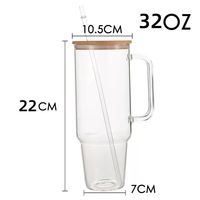 Juego de Regalo de Vasos de Vidrio con Tapa de Bambú y Pajita de Vidrio, Accesorio de Panda, Transparente, Ecológico