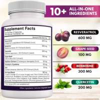 Capsules de Resvératrol, Pépins de Raisin, Berbérine et Quercétine à Forte Demande pour une Défense Antioxydante Complète du Corps et un Bien-être Cellulaire Quotidien (OEM)