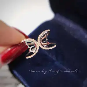 Factory Hottest Selling Butterfly Rose Gold Ring Individuality Jewelry Natural Diamond 18k Solid Gold Ring Jewelry For Women