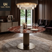 Ensemble de table à manger de design italien moderne, table à manger de luxe de forme ronde, ensembles de salle à manger avec plateau en marbre et base en métal