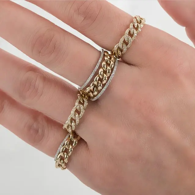 Neues Design 14 Karat massives Gold kubanischer Link Micro Insert CZ Diamant Stein kubanischen Ring