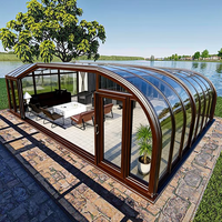 Villa moderne, maison mobile, capsule spatiale, chambre à ciel étoilé en plein air, maison en verre, grande véranda en aluminium et verre