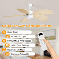 Ventilateur de plafond moderne de 52 pouces avec lumière, intelligent Tuya, 5 pales en rotin de bambou, télécommande, LED, pour chambre à coucher