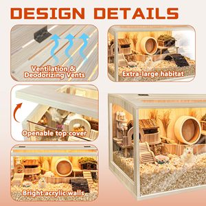 Cage à <span class=keywords><strong>hamster</strong></span> en bois moderne sur mesure, grande, résistante aux morsures, écologique, durable, avec toit ouvrant et planches en bois - Product Image 5