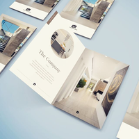 Échantillon de brochure produit pliée en trois avec logo personnalisé imprimé, papier couché/artistique, impression offset, pelliculage.