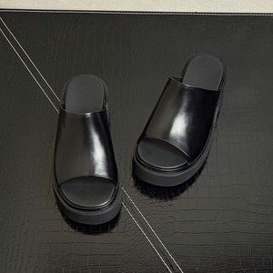 Leather <b>slippers</b> thick soles men shoes Increase height by 6cm Breathable open-toe Suitable for wearing garment sophisticate look - Product Image 3