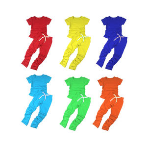 Ensemble de pantalons empilés pour petite fille QL2022, pantalon uni couleur bonbon, vêtements de sport, tenue en coton à manches courtes pour bébé, vêtements pour tout-petits - Product Image 1