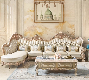 Chaise Lounge de cuero antiguo dorado con elegancia real personalizada, sofá, trono de comodidad, muebles de sala de estar - Product Image 2