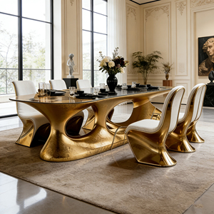 Tavolo <span class=keywords><strong>da</strong></span> <span class=keywords><strong>Pranzo</strong></span> di Lusso Contemporaneo Dorato con Base Artistica Irregolare, Arredamento Moderno <span class=keywords><strong>per</strong></span> <span class=keywords><strong>Sala</strong></span> <span class=keywords><strong>da</strong></span> <span class=keywords><strong>Pranzo</strong></span> di Villa - Product Image 6