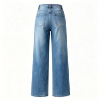 Jean taille haute ample à jambe large pour femme, pantalon en denim extensible coupe baggy, devant plat, vente en gros usine