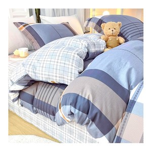 Vente en gros, vente chaude, draps plats en polyester lavé imprimé rayé, ensemble de literie 4 pièces <span class=keywords><strong>pas</strong></span> <span class=keywords><strong>cher</strong></span> - Product Image 1