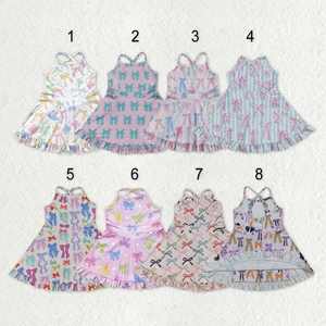 Vestidos Deportivos de Yoga para Niñas Pequeñas, con Tirantes, Estampados Coloridos de Lazos, Largos hasta la Rodilla, para el Verano - Product Image 1