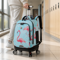 Sac à dos scolaire à roulettes imprimé flamant rose, grande capacité, en tissu Oxford, pour adolescents