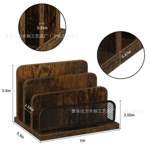 Wooden Multi Tier Desktop <b>File</b> Organizer 3 Layers Standing Type Office <b>Storage</b> Rack For Documents And Mail - Product Image 4