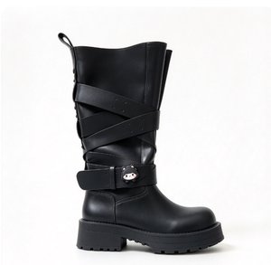 Botas de Mujer hasta la Rodilla con Hebilla, Plataforma y Suela Gruesa, Botas de Montar a la Moda en Negro y Beige para Otoño e Invierno - Product Image 1