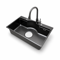 Évier de cuisine moderne rectangulaire en acier inoxydable SUS304 à montage sous plan avec robinet monotrou