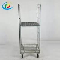 Chariot pliable en acier galvanisé robuste avec roues et paniers grillagés pour la logistique d'entrepôt
