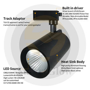 Luces de pista de alta calidad tiendas de ropa <span class=keywords><strong>foco</strong></span> fundición a presión aluminio ajustable <span class=keywords><strong>foco</strong></span> lámpara SMD LED COB luces de pista - Product Image 3