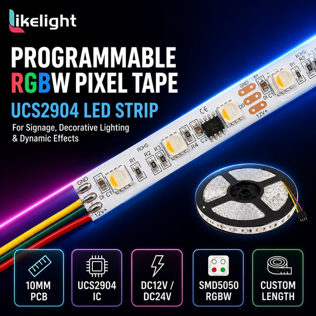 Individually Addressable RGBW UCS2904 SMD5050 10mm DC12V LED Strip Light for Architectural Cove Stage Indoor OEM