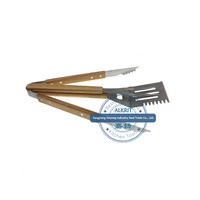 (ALBQ-WH001) Ensemble de 3 ustensiles de barbecue en acier inoxydable avec manche en chêne, spatule et fourchette pour grillades, ustensiles de cuisson pour barbecue en plein air