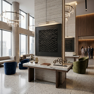 Peinture à l'huile abstraite noire sur toile texturée, art mural minimaliste moderne, œuvre carrée pour la décoration du salon - Product Image 2