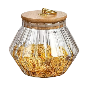 Modernes Glas Aufbewahrung sglas <span class=keywords><strong>Set</strong></span> für Küche Essen Tee Kaffee mit Bambus deckel und Metall griff - Product Image 1