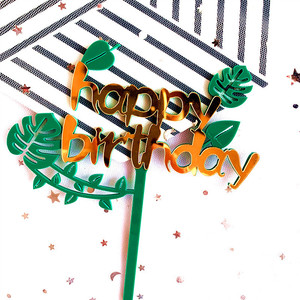 Honey And Sweetness Cake Decoration Green <b>Leaf</b> Acrylic Birthday Plug-in Party Supplies - Product Image 2
