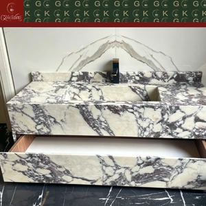 Mueble de Baño Flotante de Mármol de Lujo GOLDKING para <span class=keywords><strong>Hotel</strong></span>, Gris Blanco con Vetas Azules Grises Profundos, Acabado de Bordes de Precisión CNC - Product Image 3