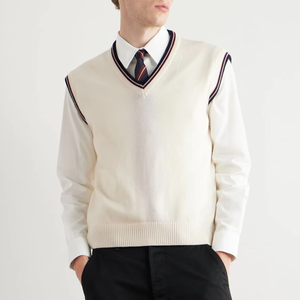 Gilet en <span class=keywords><strong>coton</strong></span> pur pour <span class=keywords><strong>homme</strong></span>, <span class=keywords><strong>col</strong></span> en <span class=keywords><strong>V</strong></span>, coupe classique, <span class=keywords><strong>pull</strong></span> sans manches en tricot - Product Image 1