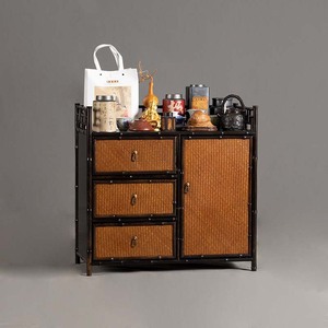 Purple Bamboo Tea Cabinet <b>Rectangle</b> Standing Type With Drawers And Door For Tea Storage And <b>Side</b> <b>Table</b> Use - Product Image 2