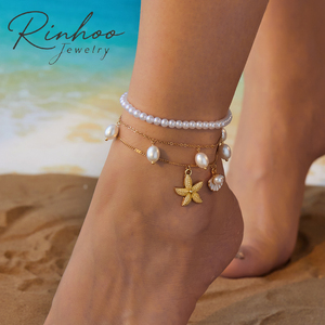 RINHOO Bracelets de cheville bohèmes pour femmes, motif marguerite, yeux turcs bleus, éléphant, chaîne métallique, bijoux de pied pour l'été et la plage - Product Image 1
