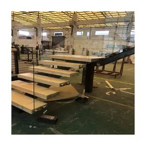 Customized Residential Steel Stairs Wooden Stair Treads Equipped With LED Light Stripe
