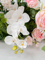Rangkaian Bunga Artificial Phalaenopsis Putih J&M, Mawar Sutra, Ranunculus, Pakis, Set Dekorasi Pernikahan Buatan Tangan