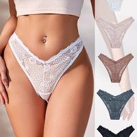Celana Dalam Segitiga Transparan Warna Solid Cantik dengan Renda Bunga Tipis untuk Wanita, Cocok untuk Kencan Malam dan Bulan Madu