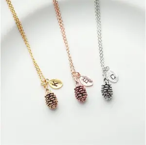 Gold Plated Personalized Letter Necklace Pinecone Necklace