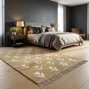 Tapis en jute à motif floral, rectangulaire, à poils ras, style bohème, antidérapant, pour chambre à coucher - Product Image 6