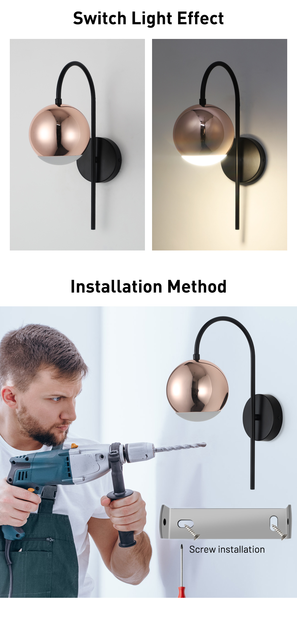 Wholesale Nordic Minimalism Wall Lamp Modern Decorative Rose Gold Ball Wall Lighting Led  Indoor Bed Side Living Room