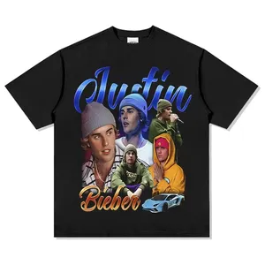 Bonne qualité Justin Bieber imprimé à manches courtes étoile impression numérique T-shirt commémoratif unisexe