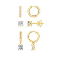 Ensemble de boucles d'oreilles en argent sterling 925 avec moissanite pour femmes, plaqué or 18 carats, 3 paires de boucles d'oreilles pendantes en moissanite et diamant