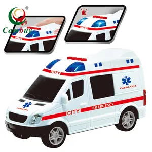 Police vehicle ambulance inertia friction toy car with light sound