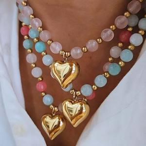 Collana Artigianale in Acciaio Inossidabile con Ciondolo a Cuore Estivo da Spiaggia e Perline in Cristallo di Vetro, Gioielli alla Moda da <span class=keywords><strong>Donna</strong></span> - Product Image 1