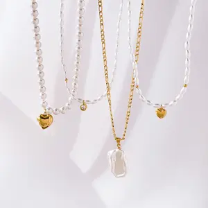 Groothandel Dames Sieraden Matel Bal Hanger 18K Roestvrij Staal Vergulde Rvs Ketting Schakel Zoet Water Parel Choker Hals