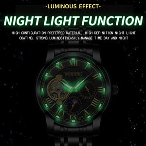 Black Mechanical <b>Watch</b> <b>Men's</b> Casual Business Tourbillon Hollow Automatic <b>Waterproof</b> Multifunctional Fashion Steel Strap <b>Watch</b> - Product Image 4