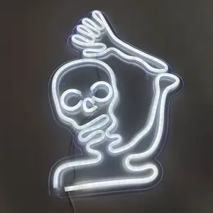 Halloween Festival Bar Store Home Decoration White Skull Skeleton Neon Light Sign