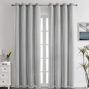 Tirai Eclipse, gelap kamar lapisan ganda dengan putih 10 tirai jendela renda poliester Modern bunga Solid